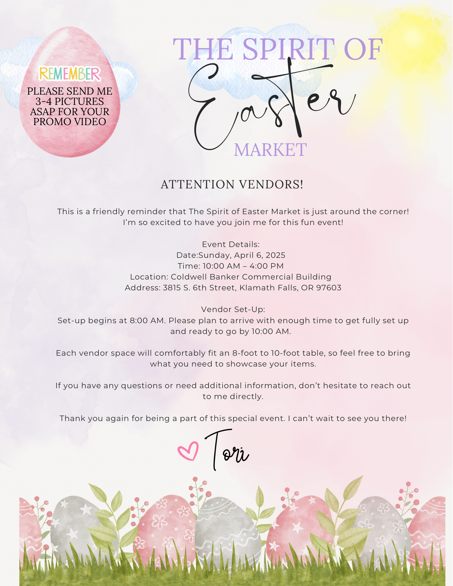 The Spirit of Easter Vendor Fee