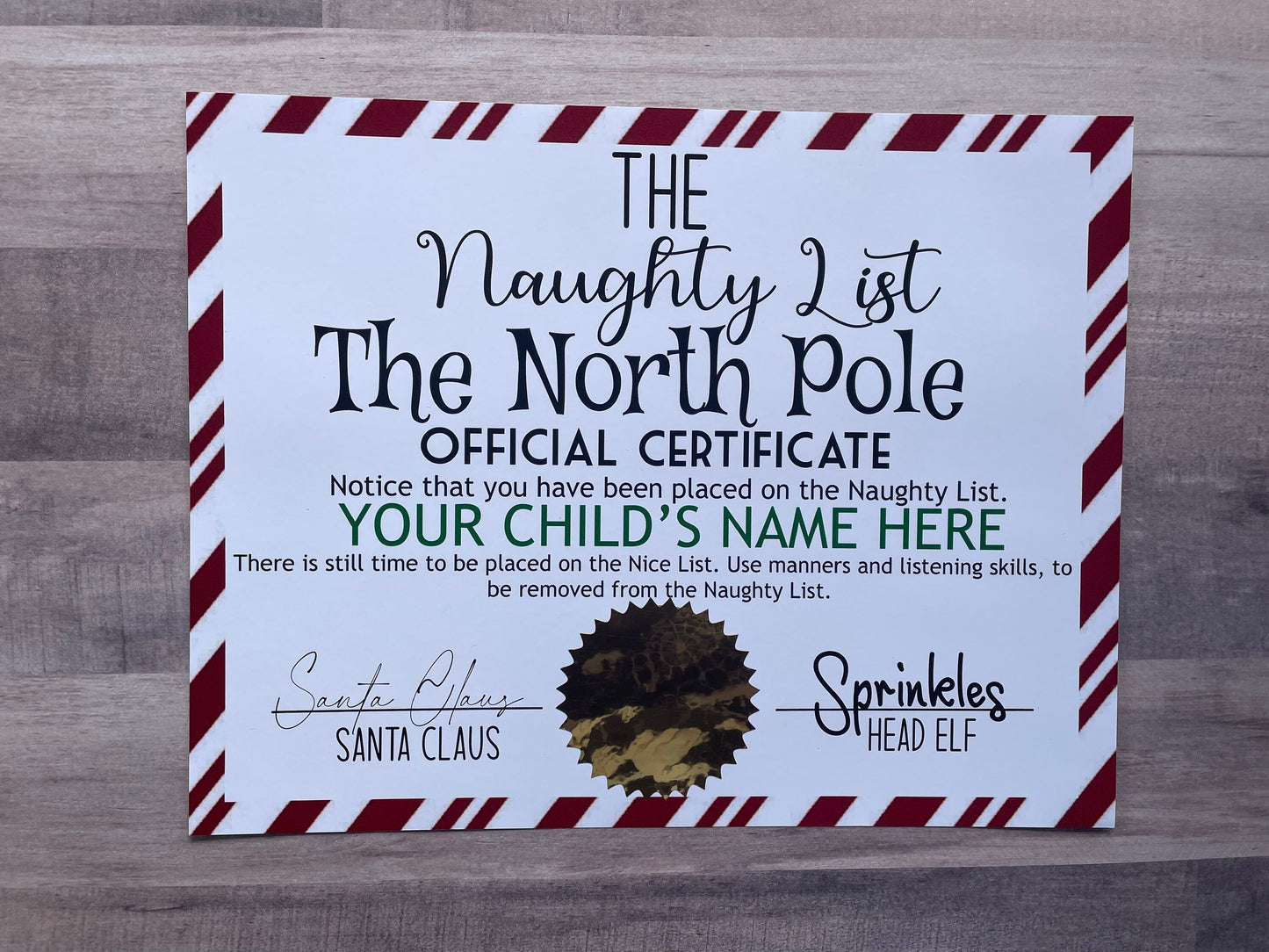 The North Pole Naughty List Certificate / Customizable Naughty Gift / Custom Gift for Boy or Girl / Custom Certificate from Santa