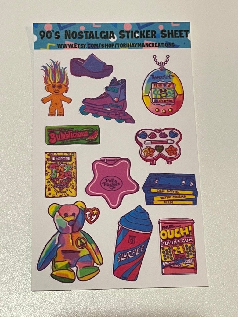 90s sticker sheet / 90s nostalgia sticker sheet / 90s sticker / 90s stickers / 1990 sticker sheet / stickers / handmade stickers