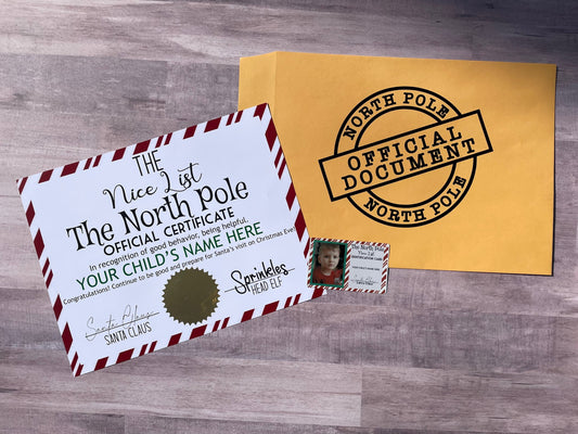 Custom Nice List Certificate from Santa Custom North Pole Certificate Custom Christmas Gift for Child Custom Gift for Boy or Girl Nice List