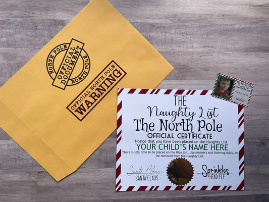 The North Pole Naughty List Certificate / Customizable Naughty Gift / Custom Gift for Boy or Girl / Custom Certificate from Santa