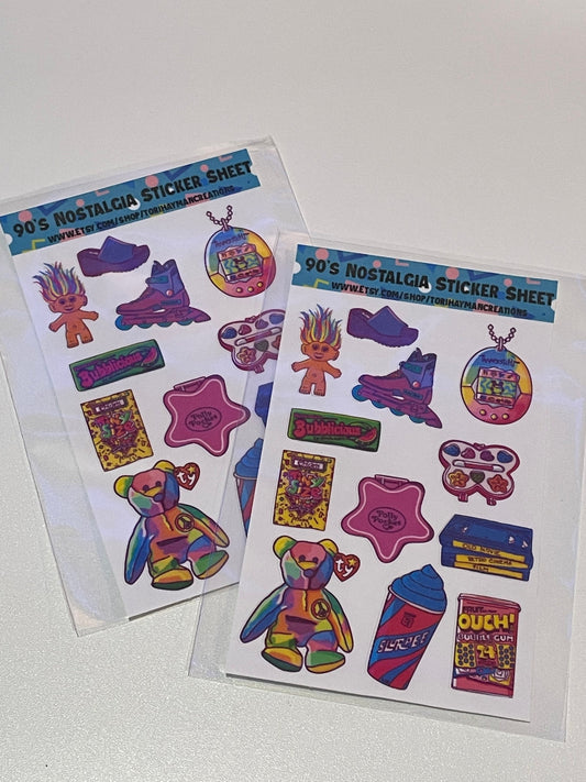 90s sticker sheet / 90s nostalgia sticker sheet / 90s sticker / 90s stickers / 1990 sticker sheet / stickers / handmade stickers
